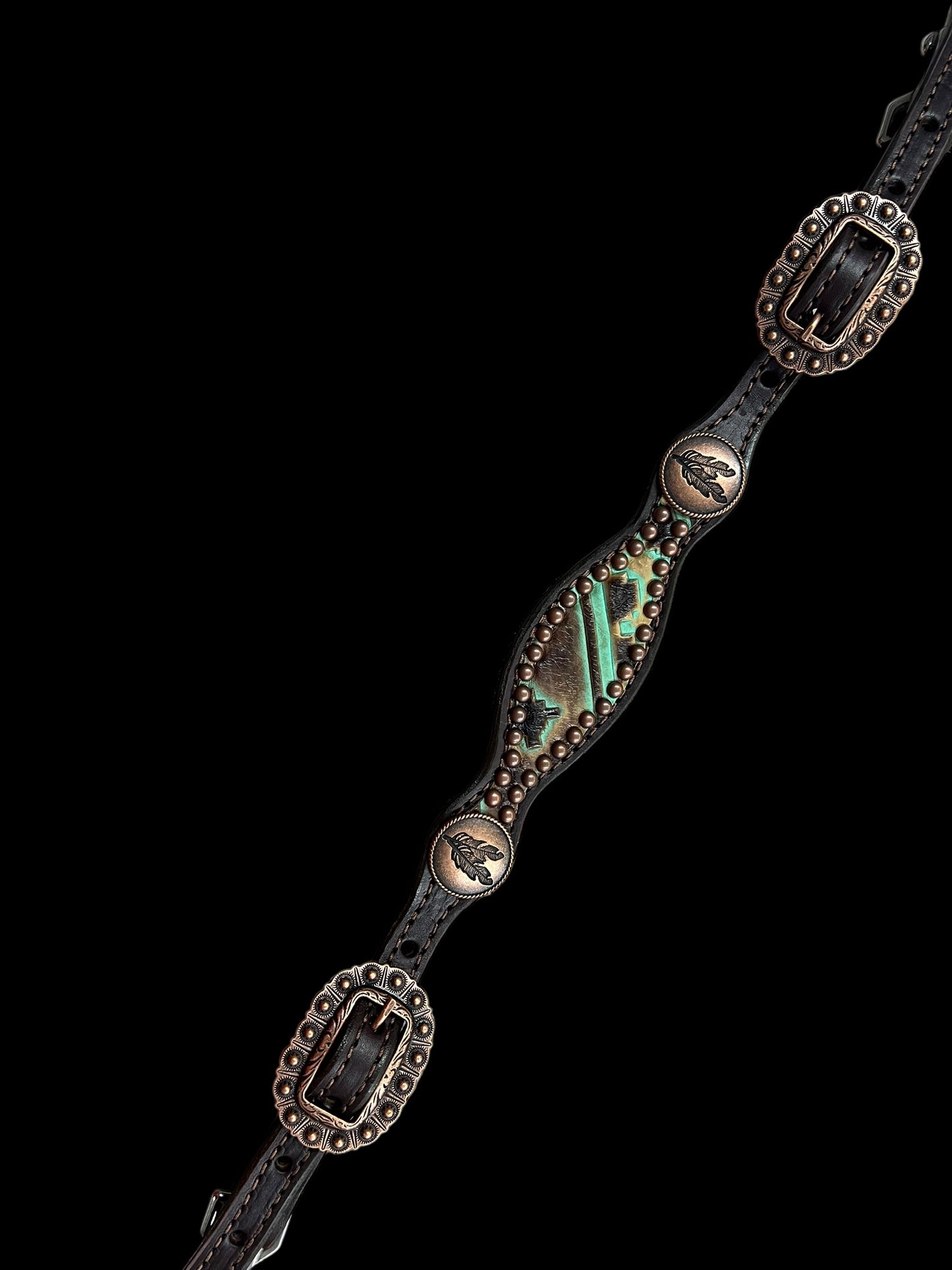 Mint and brown Navajo on dark leather