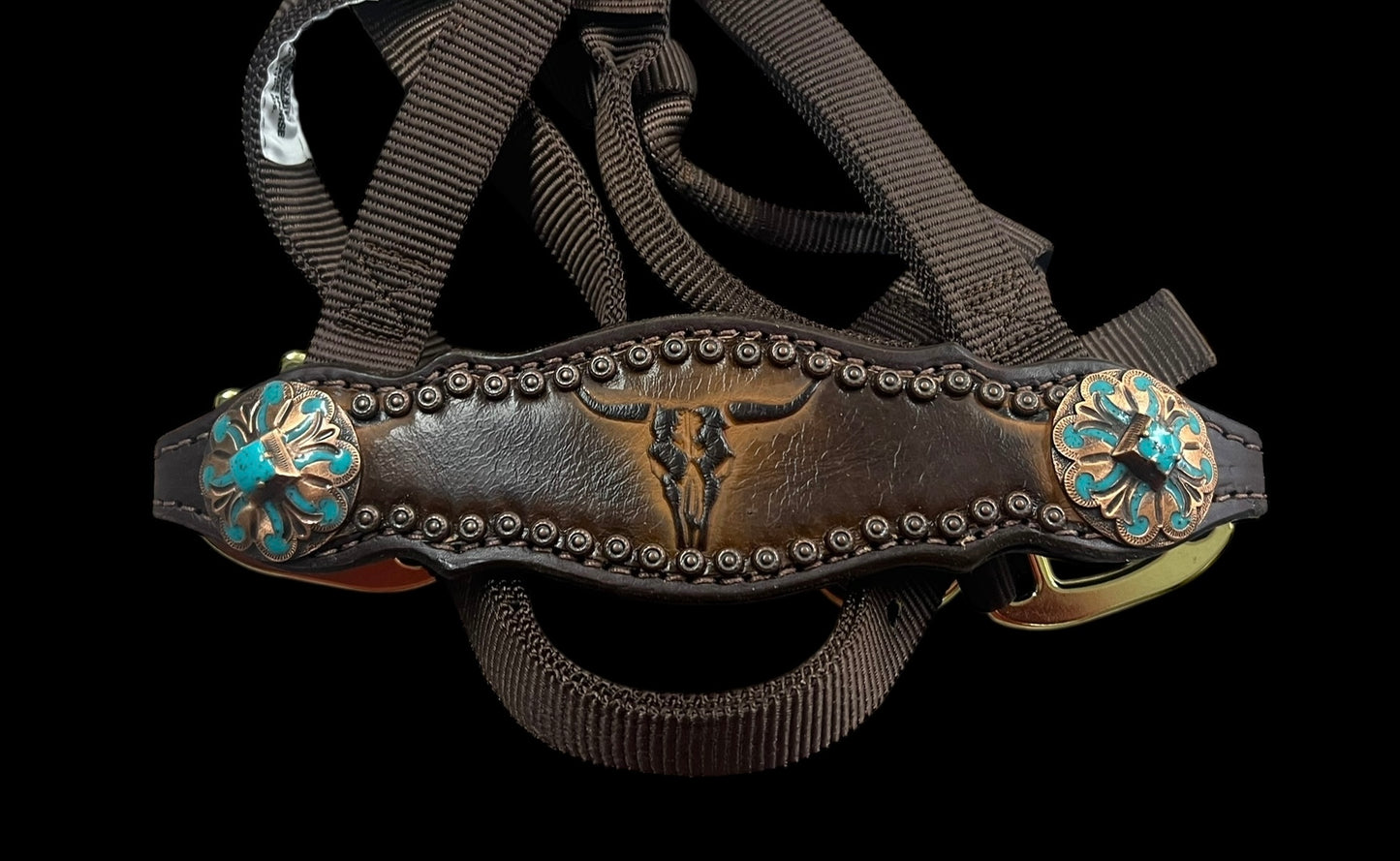 Brown longhorns on Walnut Leather