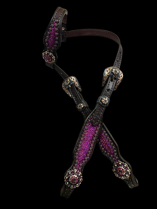 Pink metallic crackle on chocolate leather