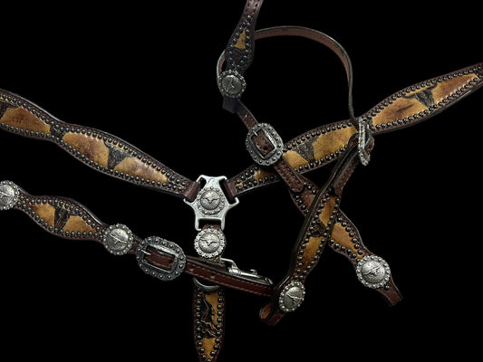 Sepia Longhorns on walnut leather