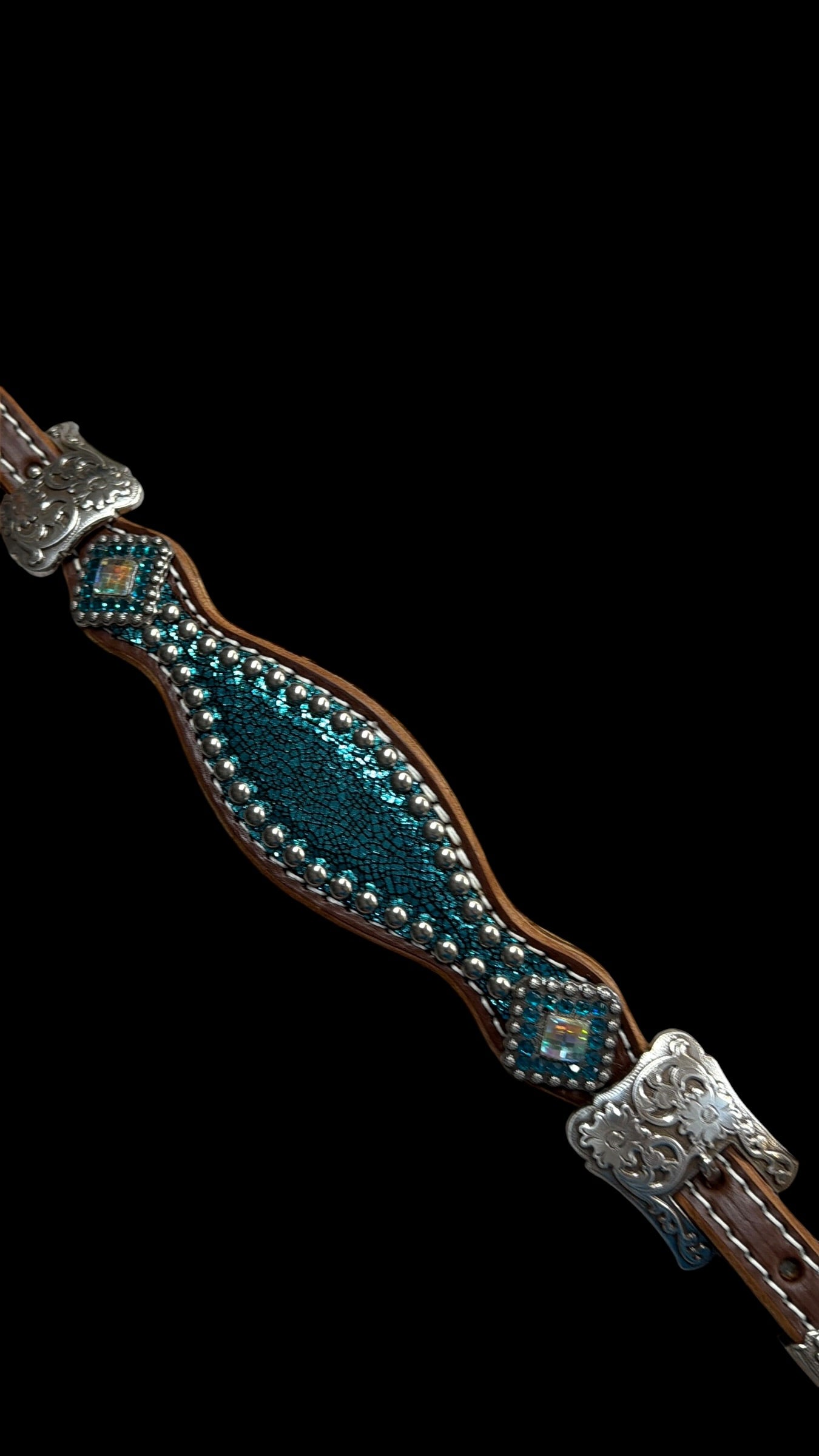 Teal Crackle on Walnut leather