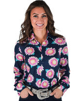 Pullover Button Up (Blue With Pink Floral Print Lightweight Stretch Jersey) by Cowgirl Tuff