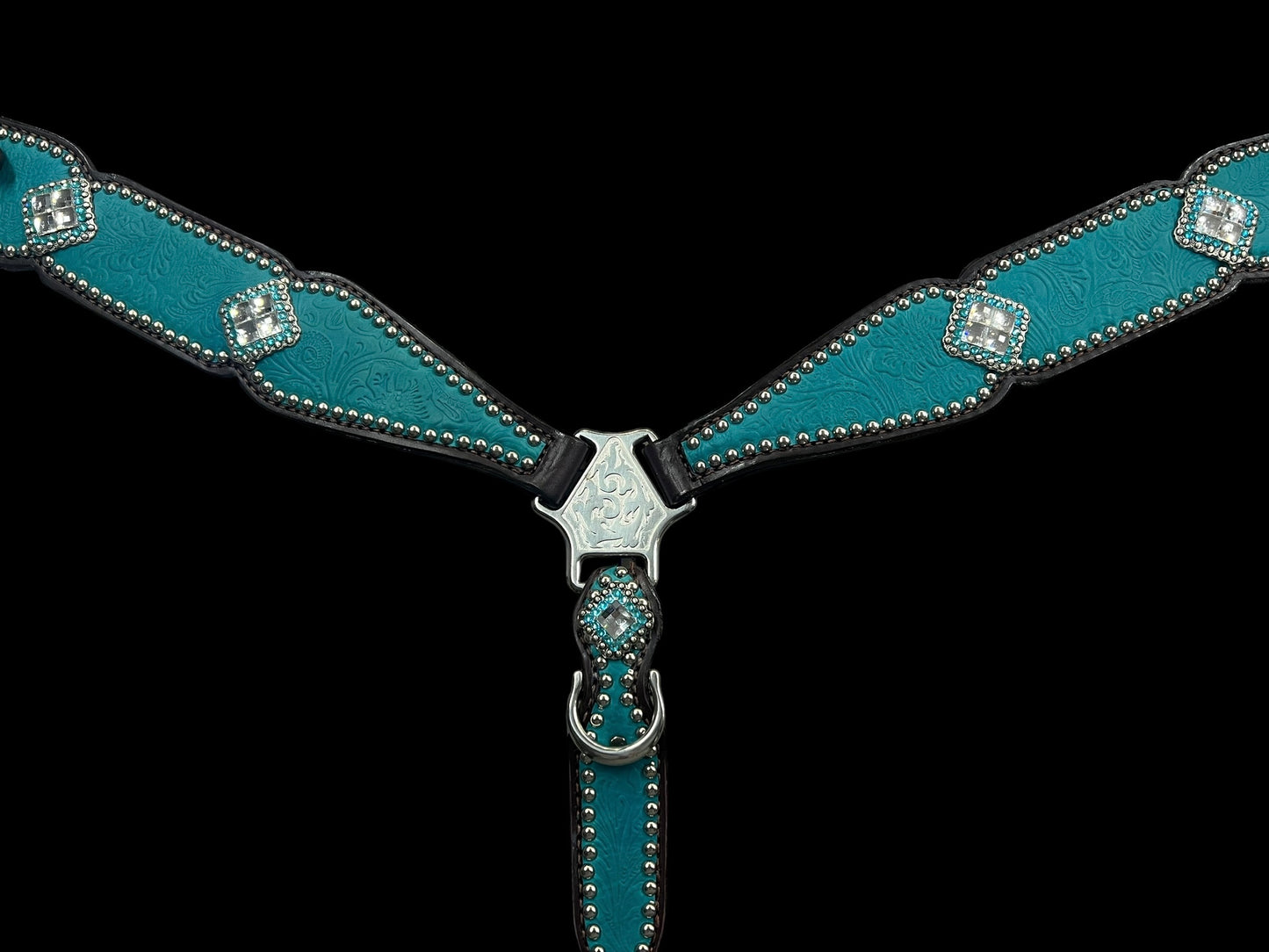 New Teal floral on dark leather