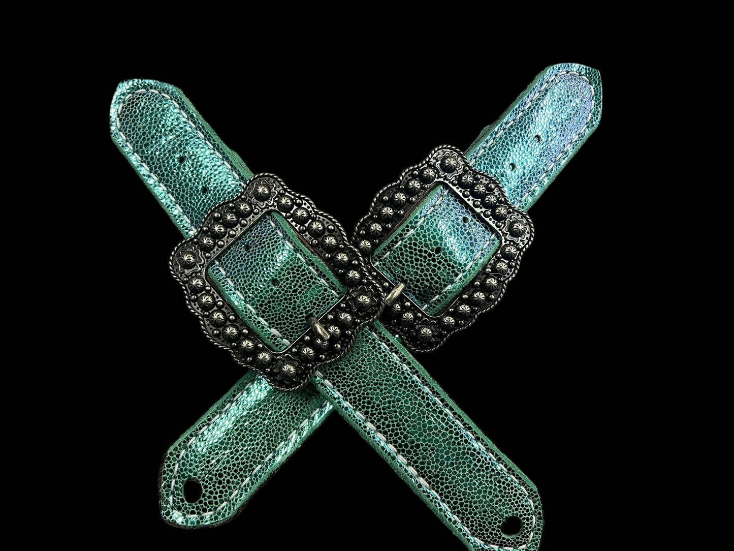 Mermaid tail glitter on Chocolate leather