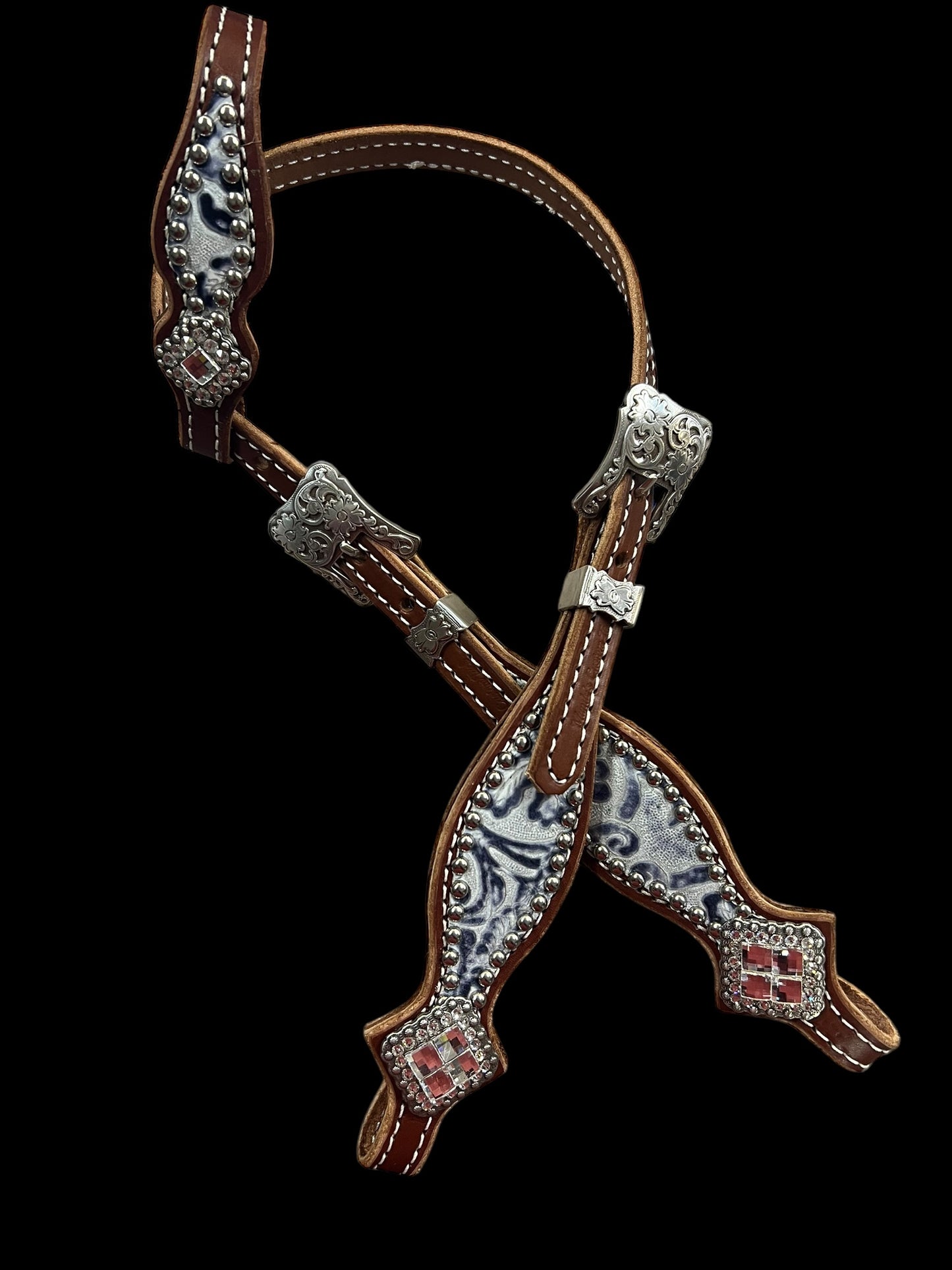 grey and white floral on medium leather