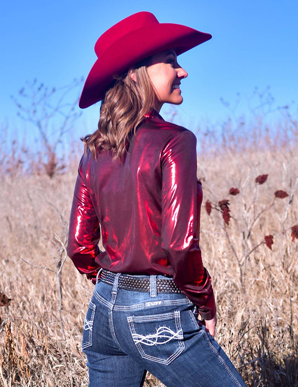 Pullover Button Up (Red Shiny Metallic Lightweight Jersey