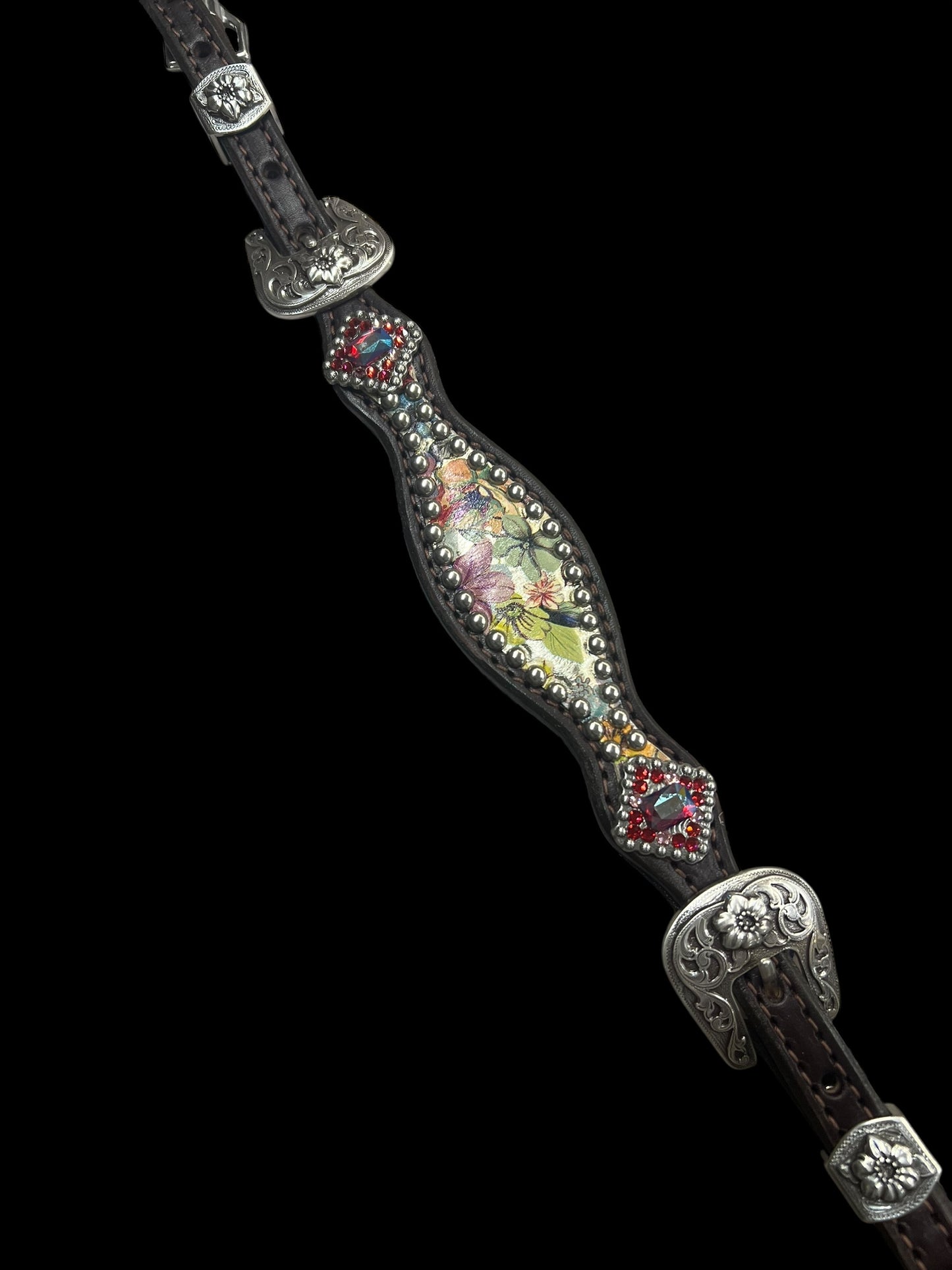 Vintage floral on dark leather