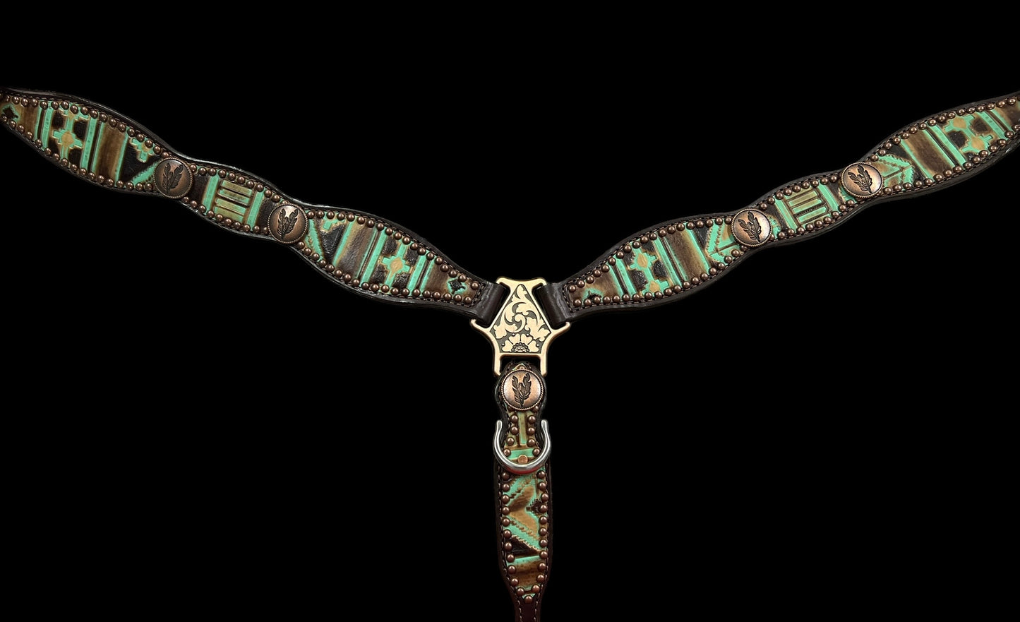 Mint and brown Navajo on dark leather
