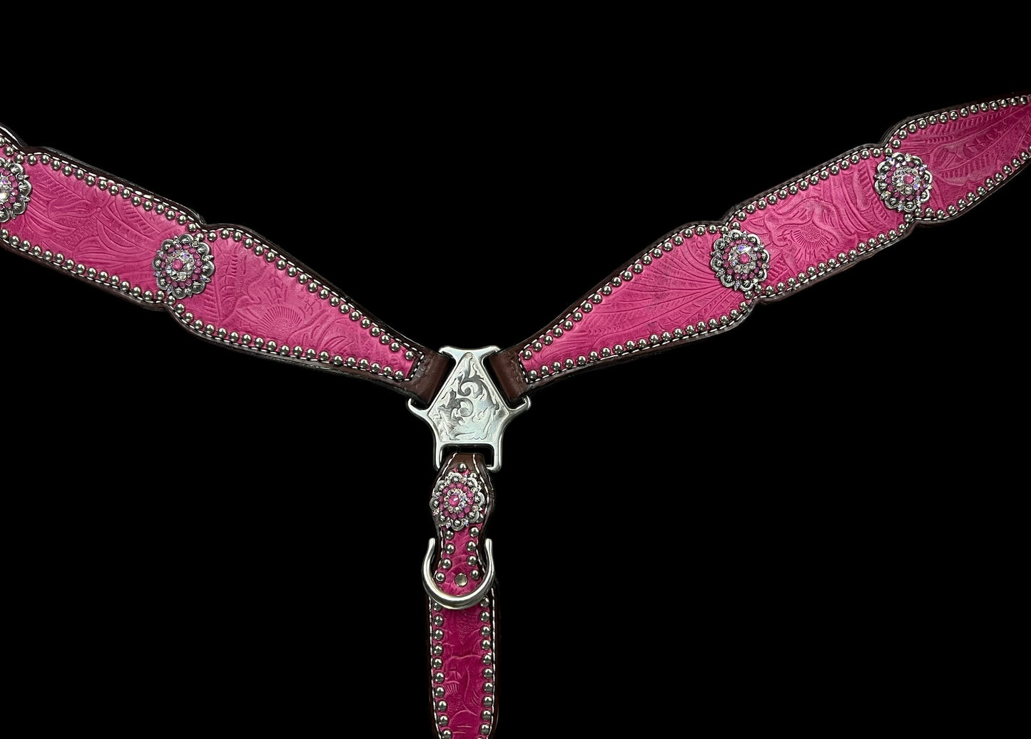 Pink Dallas Floral on walnut leather