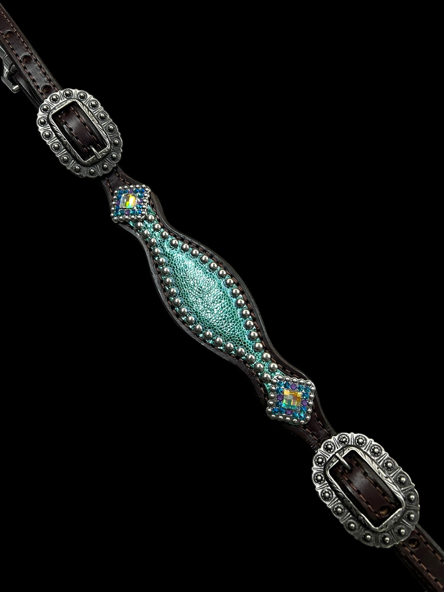 Mermaid tail glitter on Chocolate leather