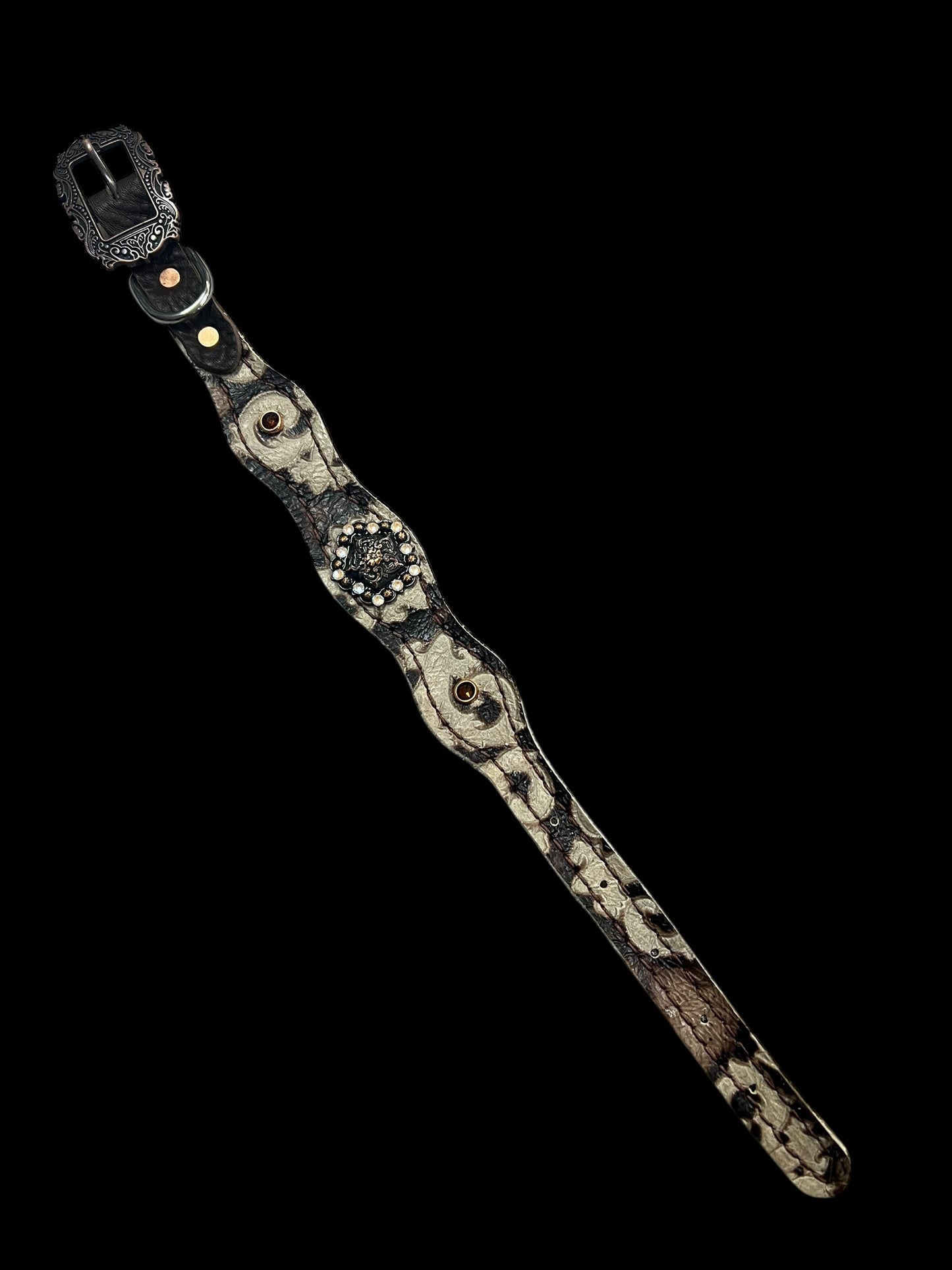 Brown and cream corona on dark leather