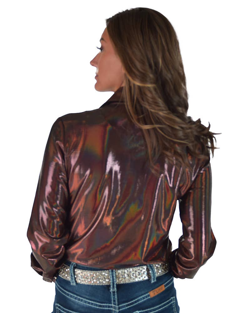 Aztec Brown Holographic Pullover Button Up Midweight & Medium Stretch