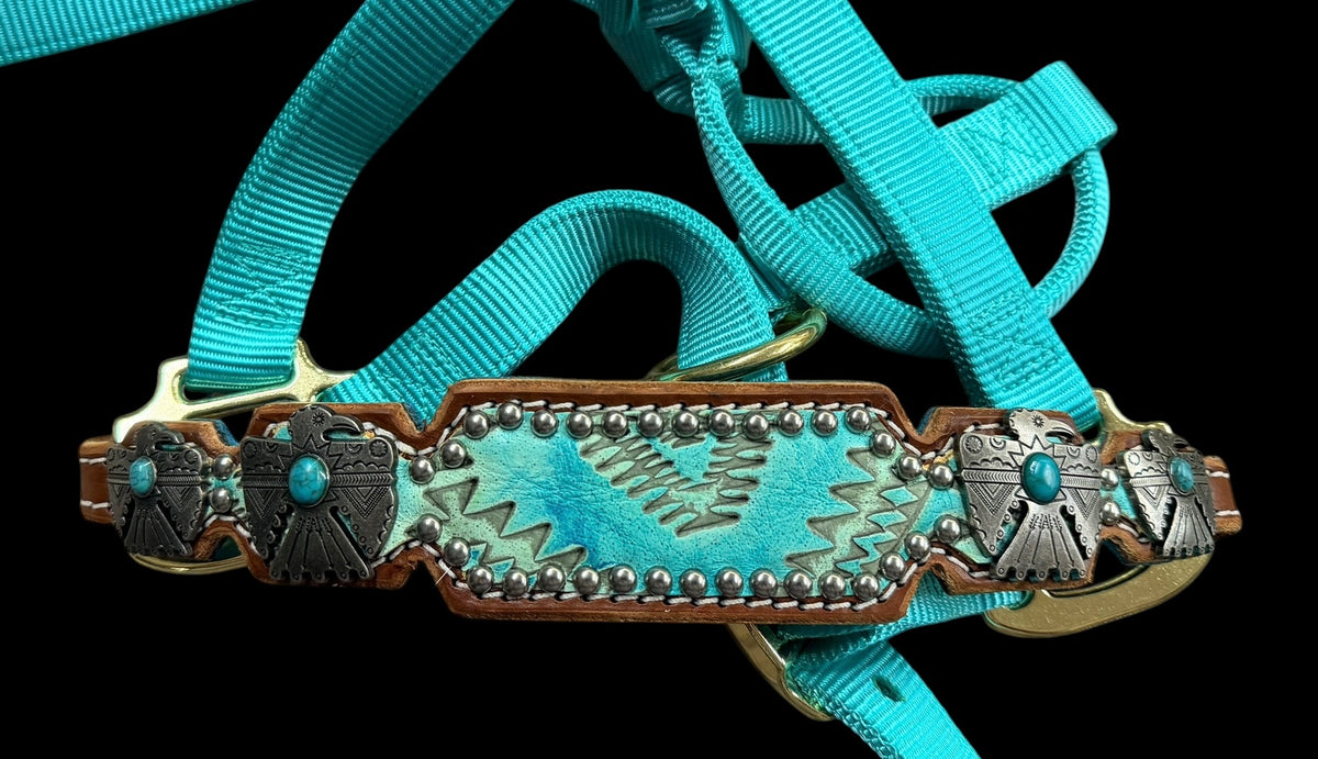 Turquoise aztec on medium leather