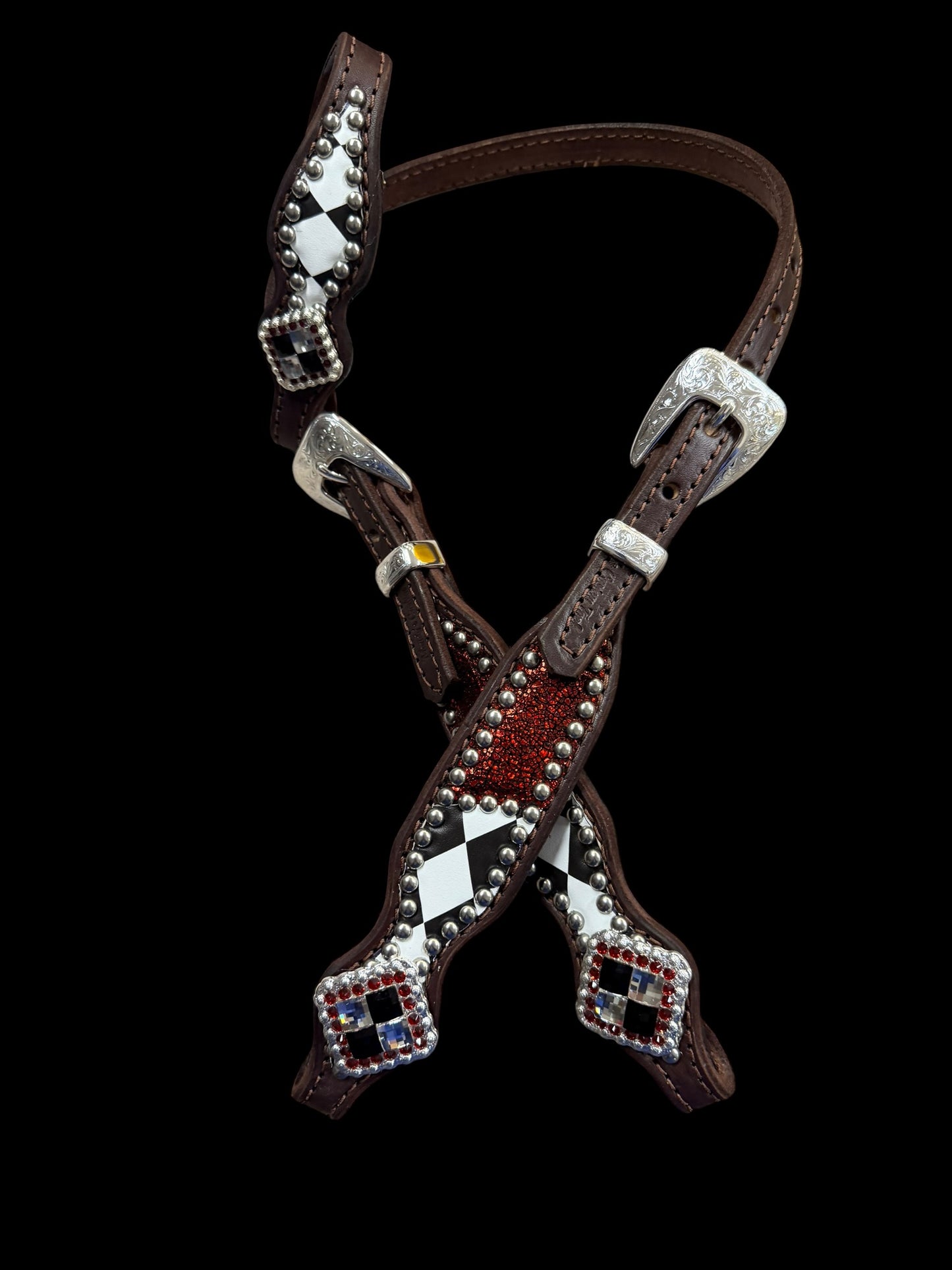 Barrel Racer Tripping style red glitter with black and white diamonds