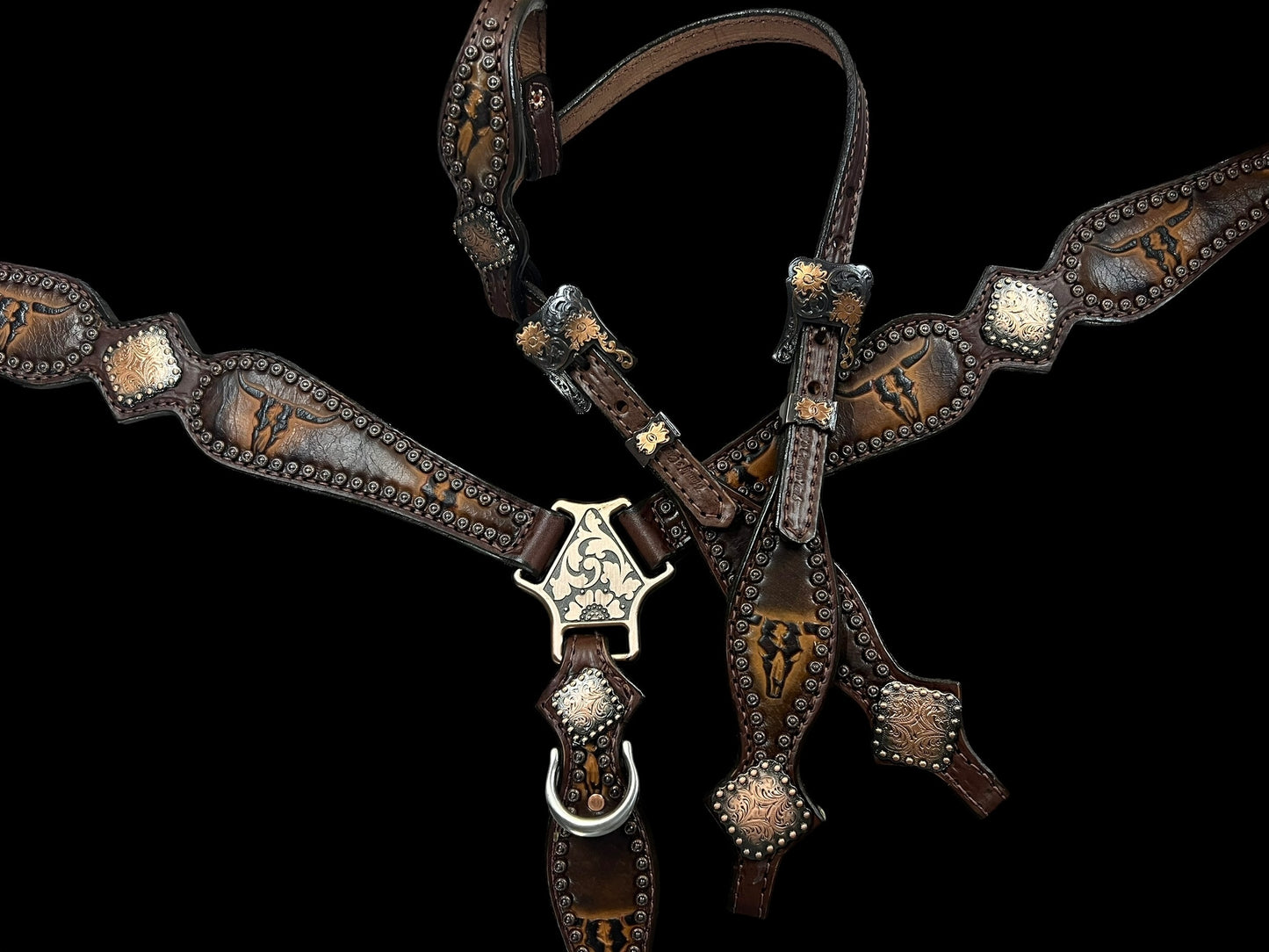 Brown longhorns on Walnut Leather