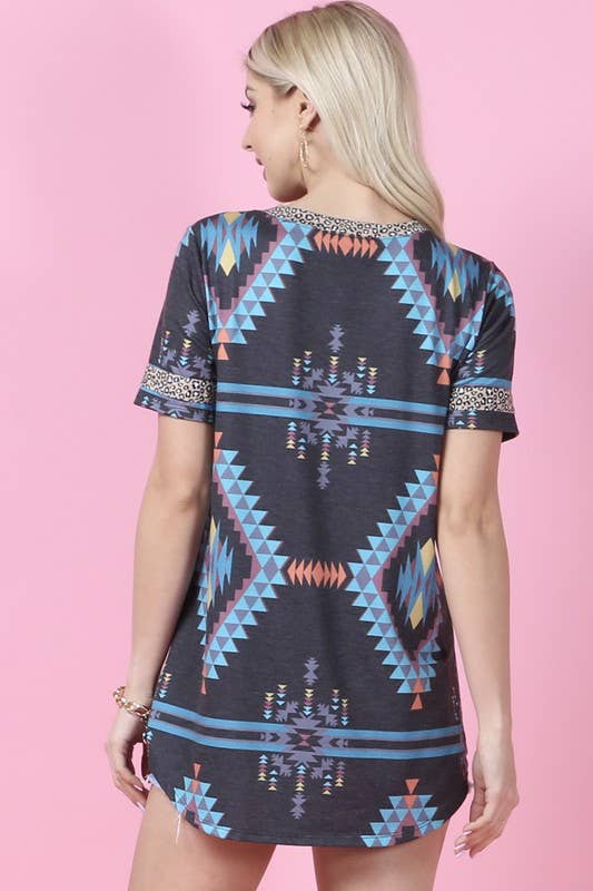 Alicia-Aztec Print Round Neck Women Top