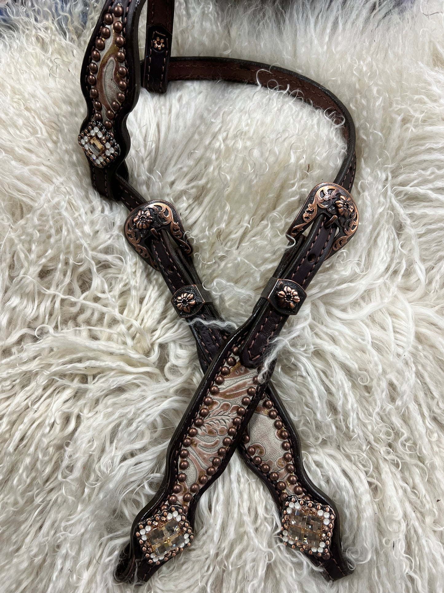 Ginger floral on dark leather