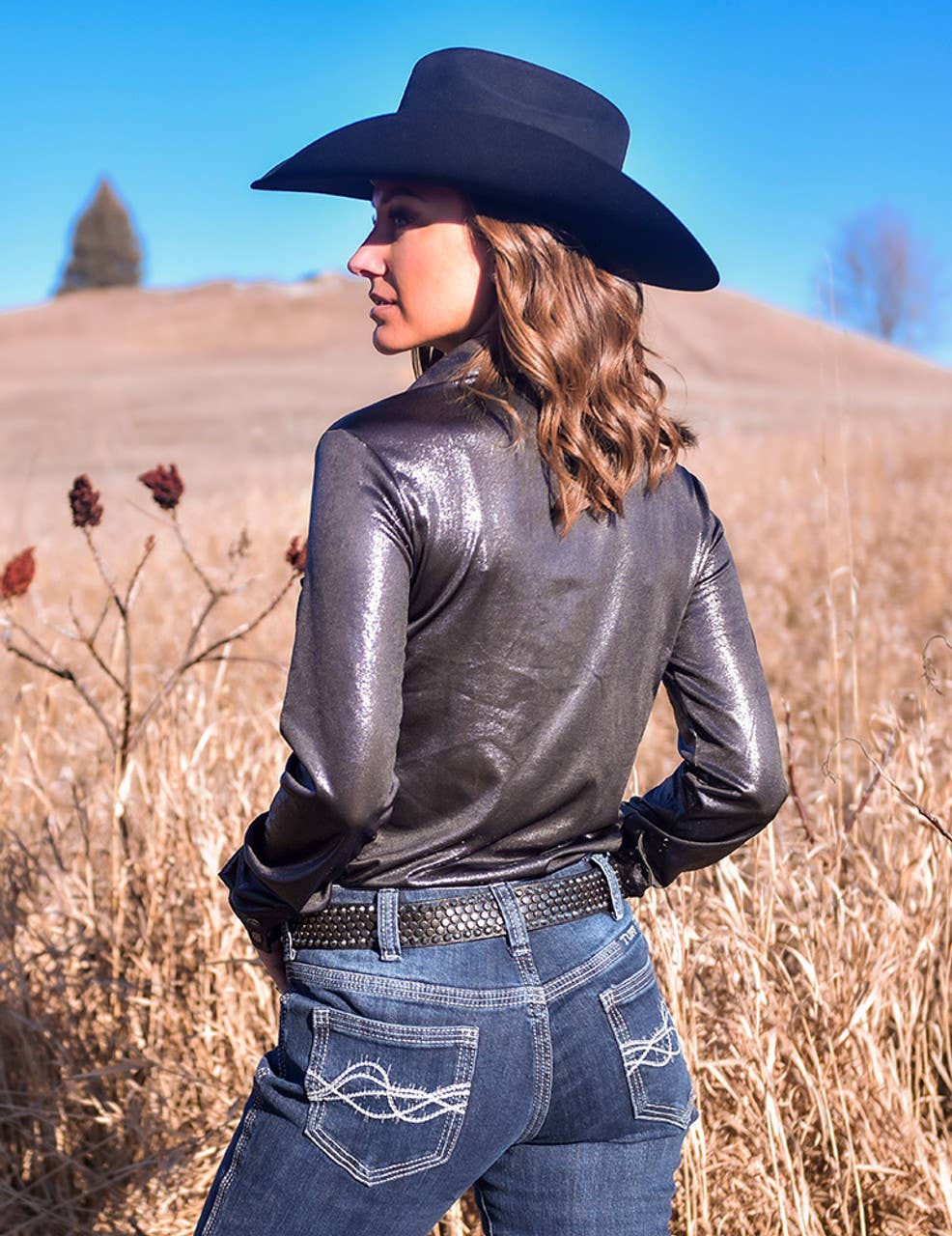 Pullover Button Up Dark Silver Shiny Metallic Jersey