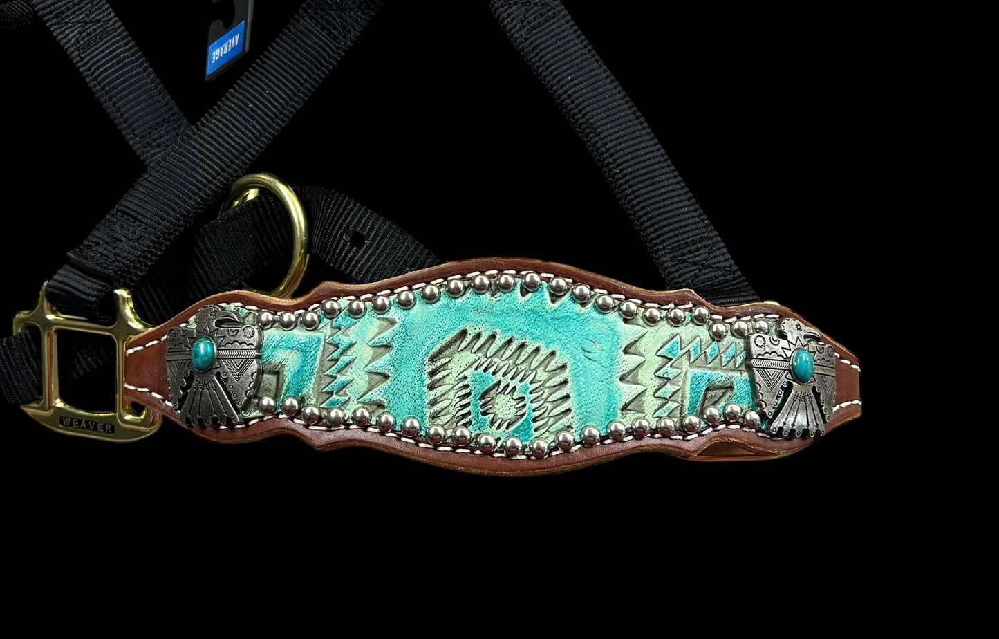 Turquoise aztec on medium leather