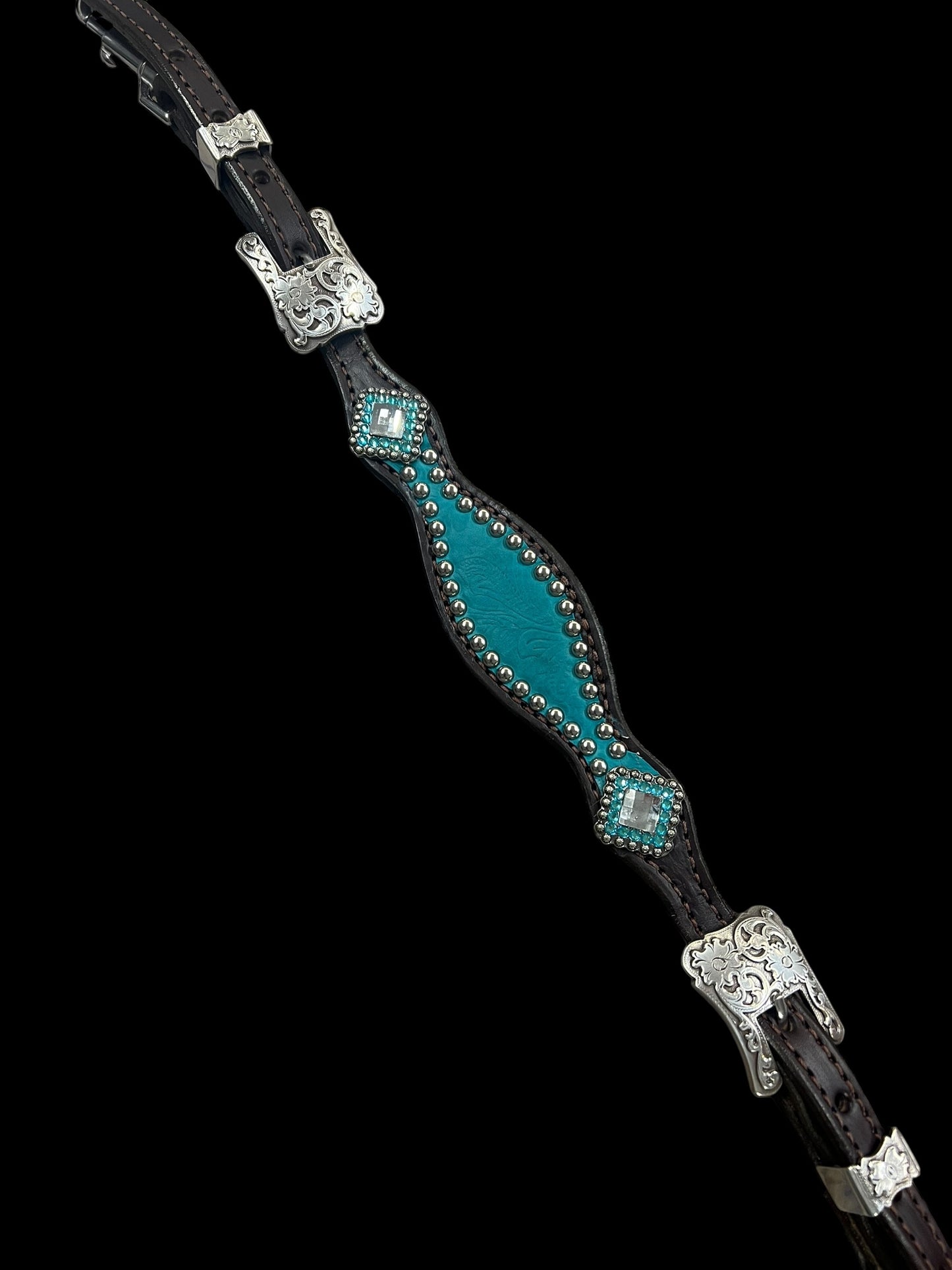 New Teal floral on dark leather