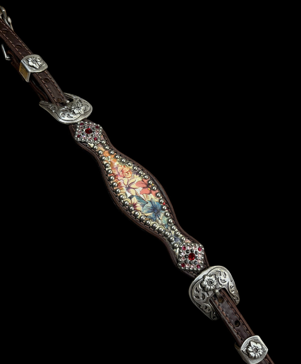 Vintage floral on dark leather