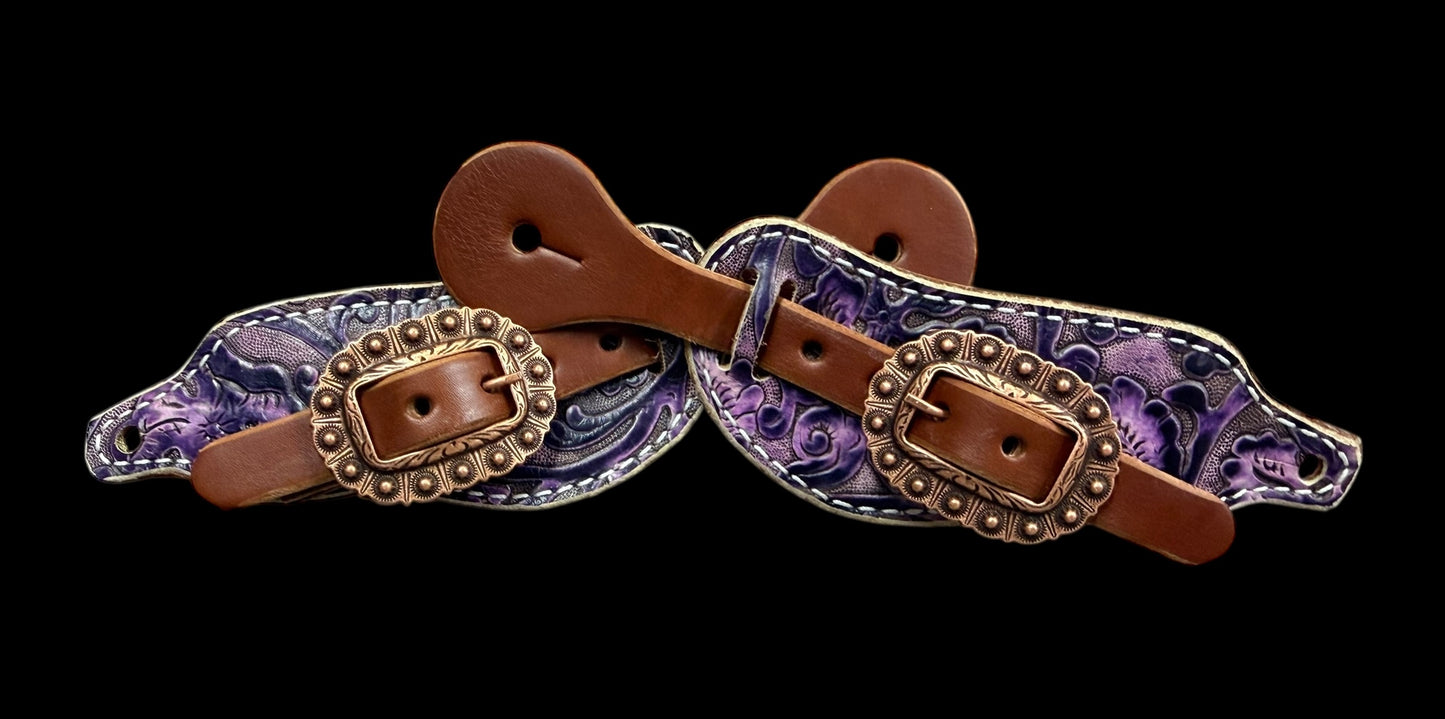 Purple floral on medium leather