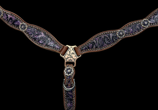 Purple floral on medium leather