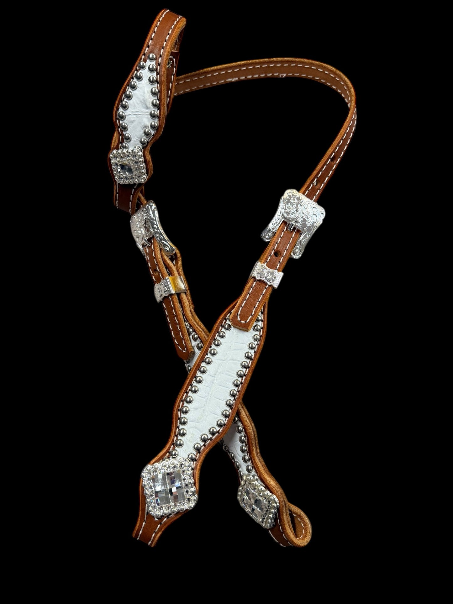 White gator on chestnut leather