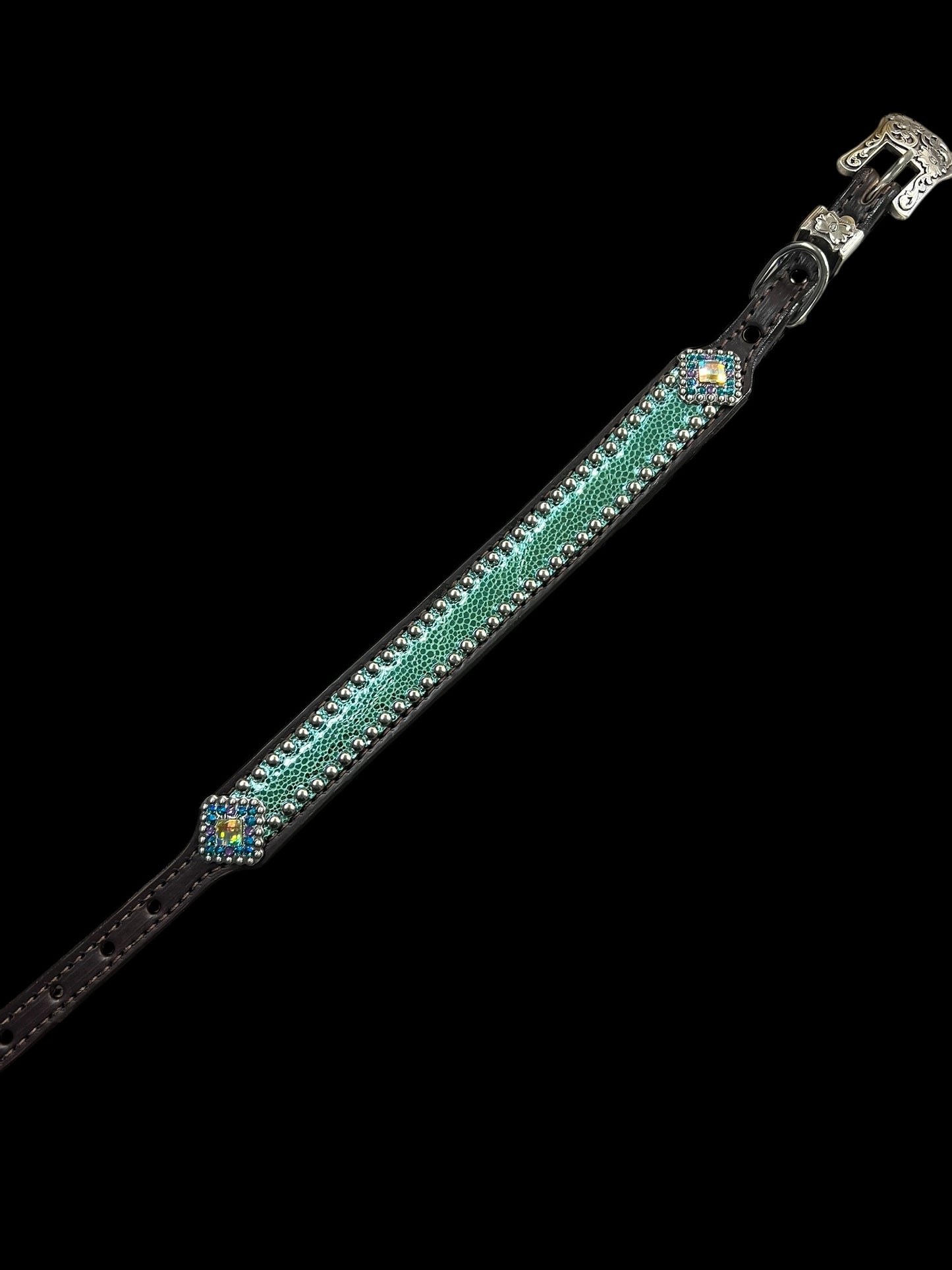 Mermaid tail glitter on Chocolate leather