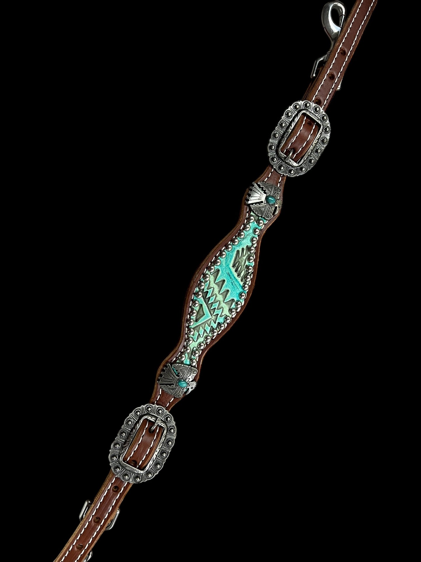 Turquoise aztec on medium  leather