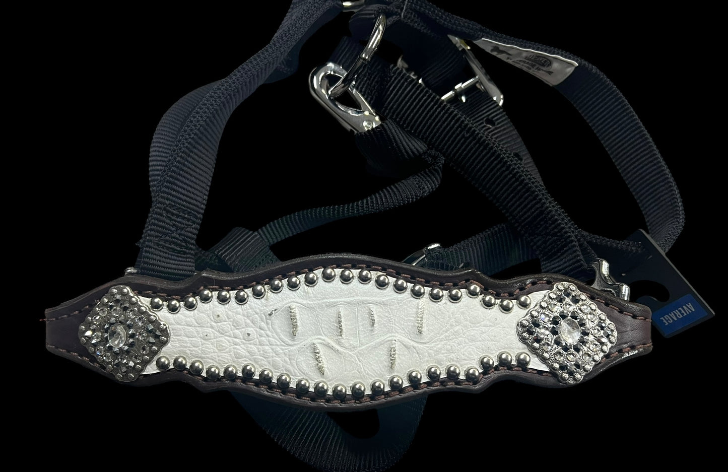 White with silver tips gator on dark leather