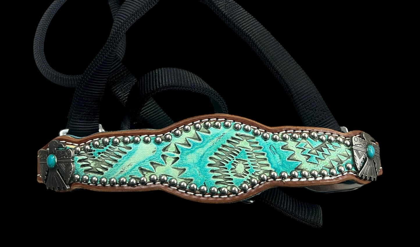 Turquoise aztec on medium  leather