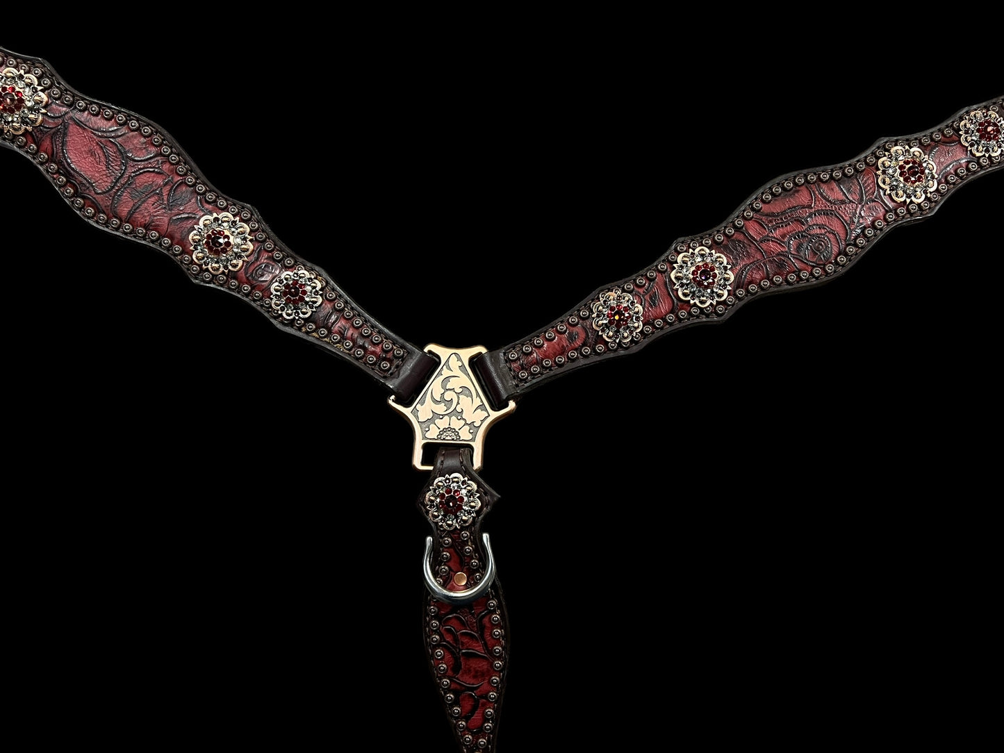 Red roses on dark leather