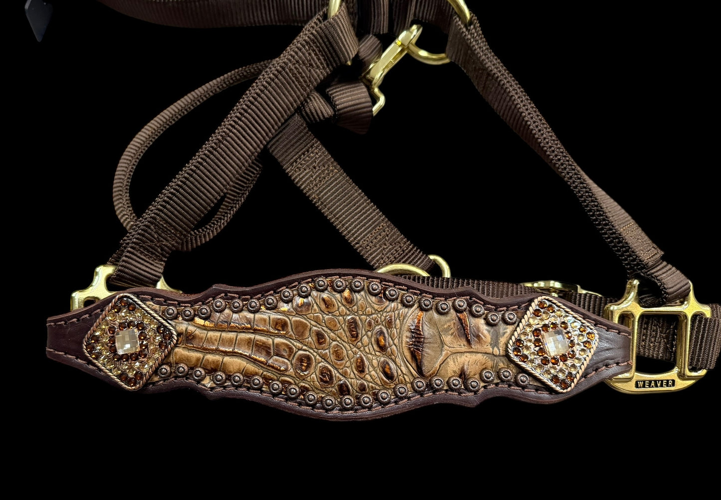Copper gator on dark leather