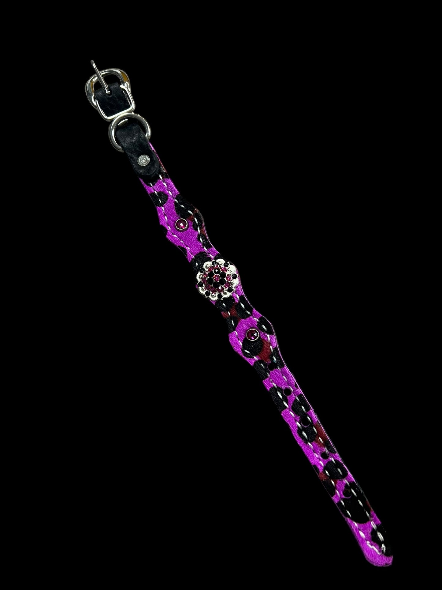 Hot Purple leopard on black leather