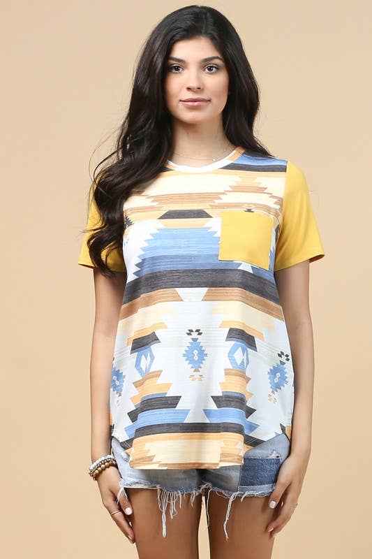 IINES AZTEC PRINT COLOR BLOKCK T SHIRT