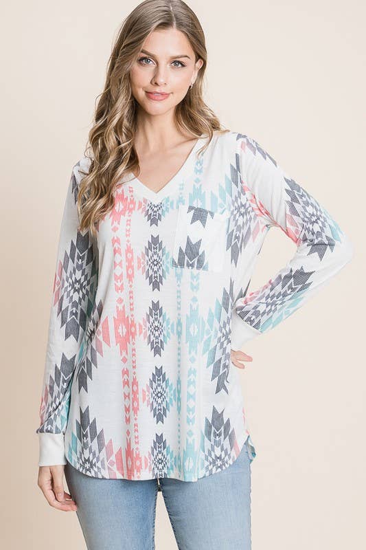 SOPHIA AZTEC PRINT TOP