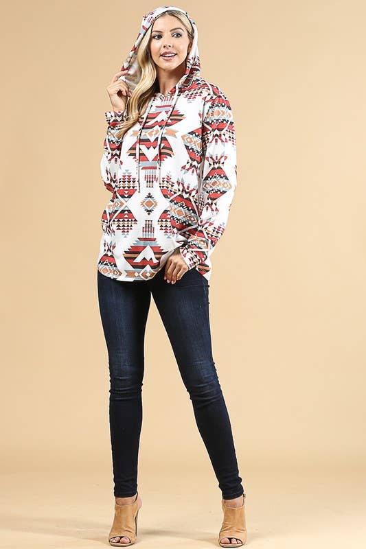 LAUREN AZTEC PRINT ULTRA SOFT HACCI HOODIE: MUSTARD