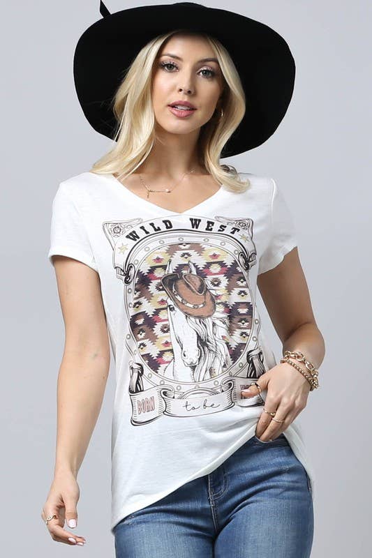 SHAYNA WILD WEST GRAPHIC V NECK SS TEE