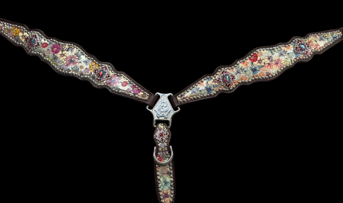 Vintage floral on dark leather