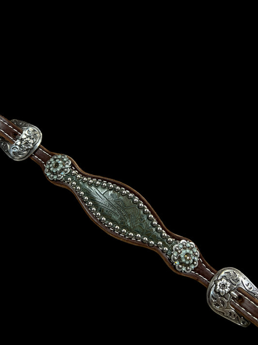 Sage Dallas Floral on walnut leather