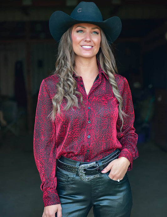 Pullover Button Up (Red Textured Shimmer)