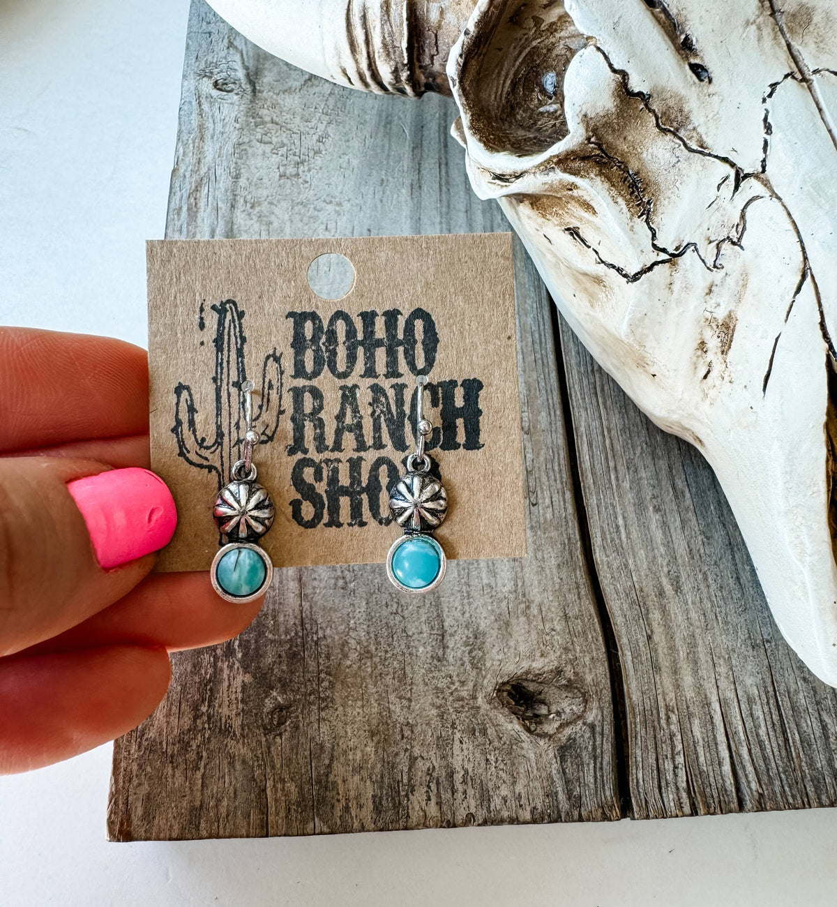 Western Stud Turquoise Dangle Earrings