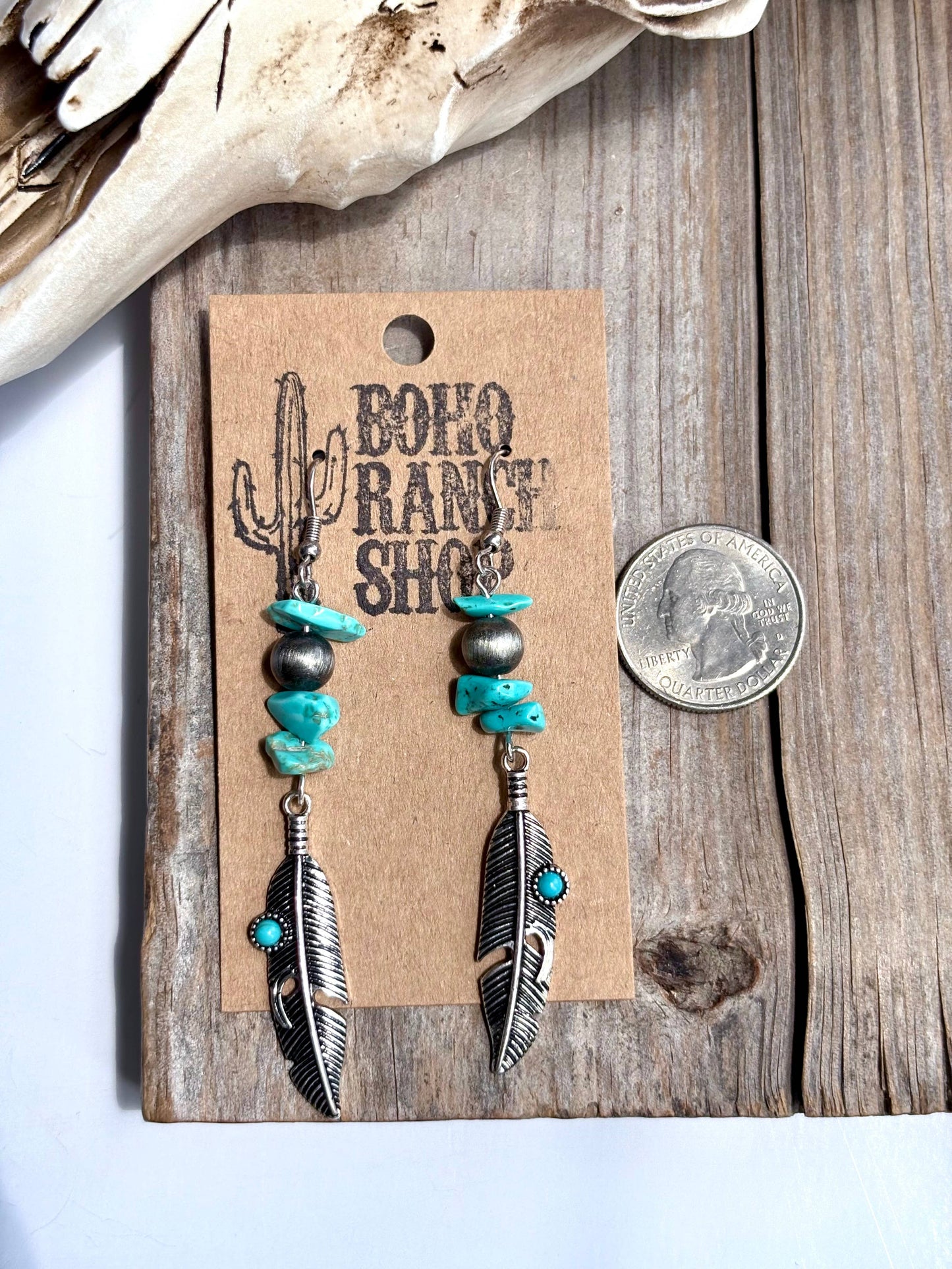 Western Feather Stone Navajo Pearl Drop Earrings