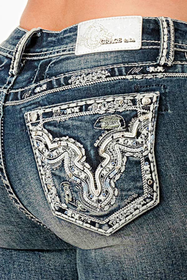 Heavy Stitches Modify Mid-Rise Boot Cut 34" inseam by Grace in LA