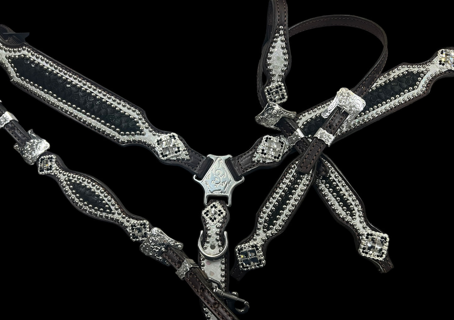 Black and white mystic on dark leather