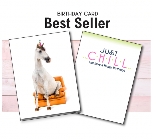 Horse Greeting Birthday Card / Horse Sitting in Chair / Fun