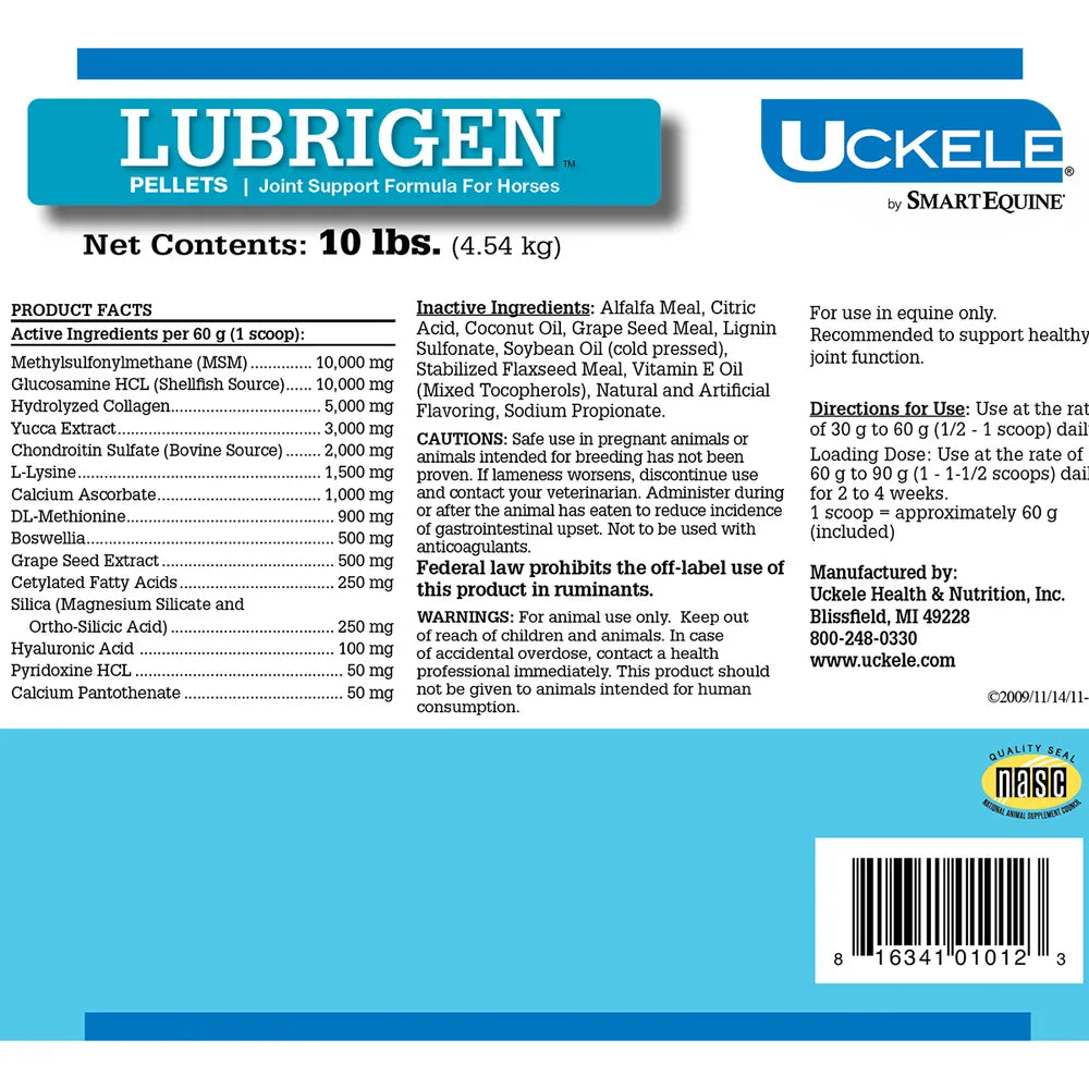 Lubrigen Pellets for Horses 10# Pail