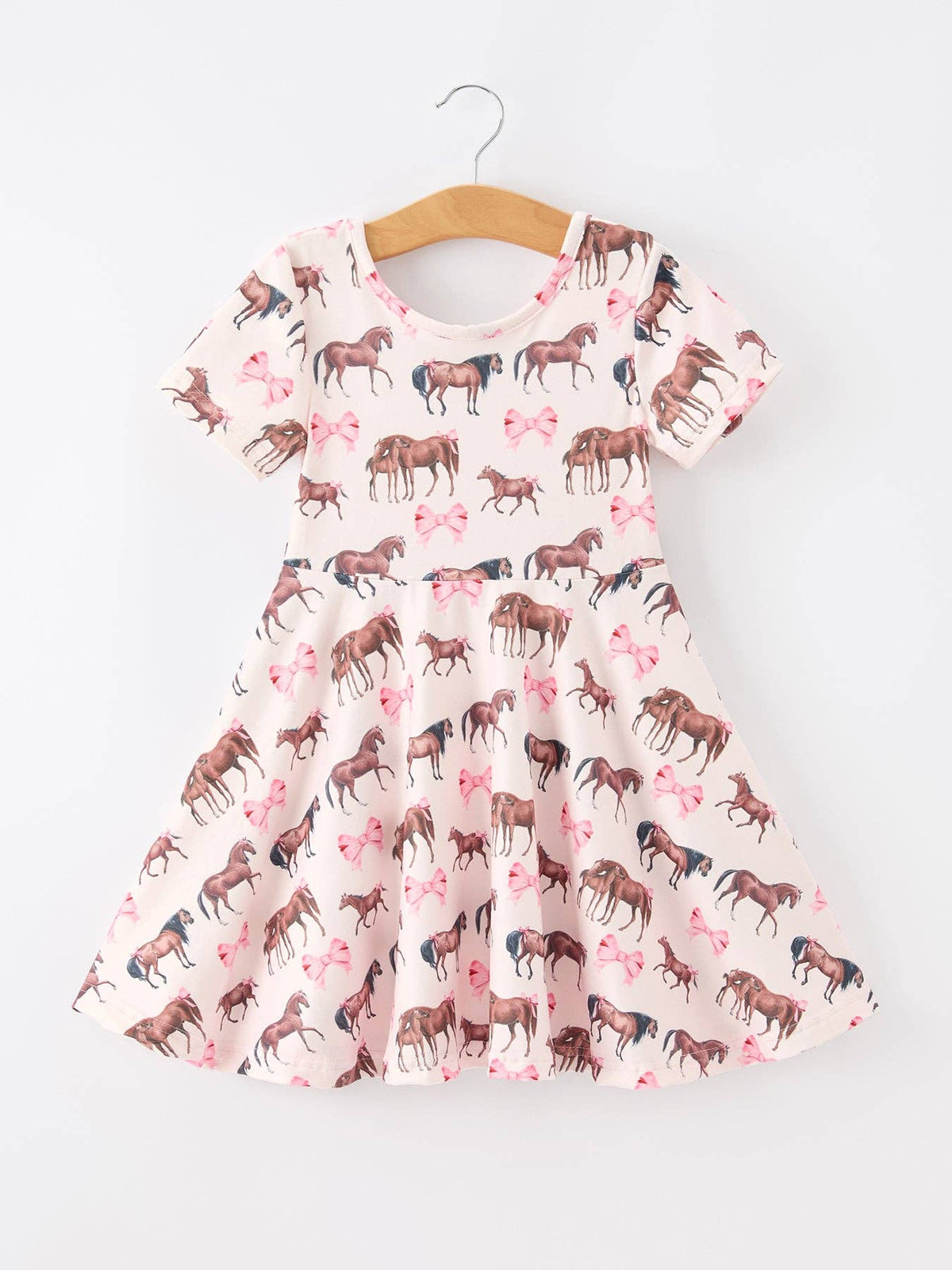 Girls Western Horse Print Twirl Dress Short Sleeve