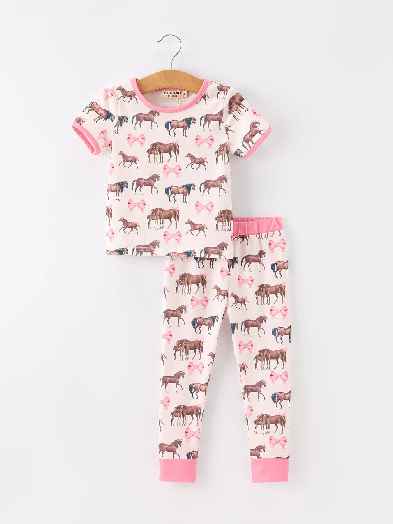 Girls Western Horse Bow Pajamas Set Print